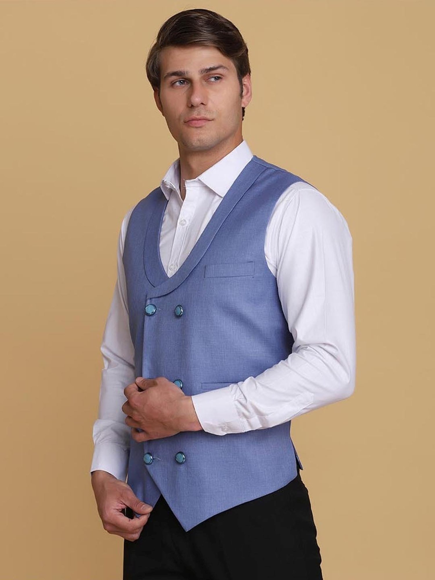 TAHVO Light Blue Slim Fit Waistcoat