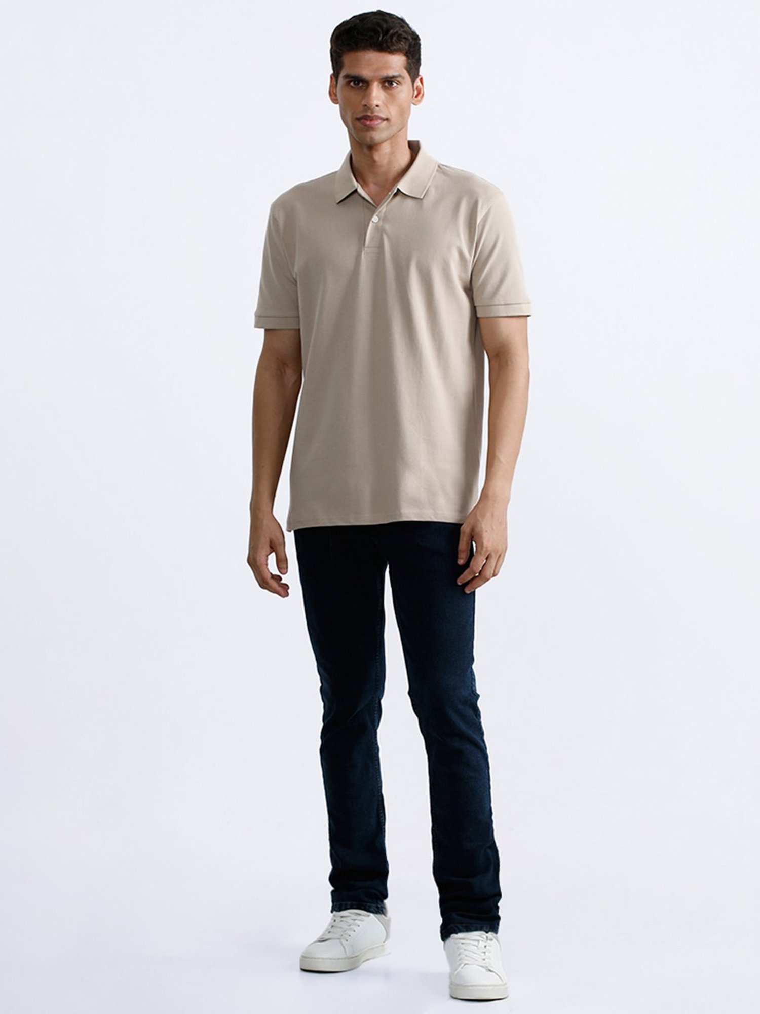 WES Casuals by Westside Beige Polo Neck T-Shirt