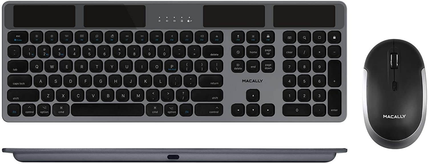 Macally Bluetooth Wireless Solar Keyboard for Mac and a Wireless Bluetooth Mouse, Ultimate Additions to Your Work Place