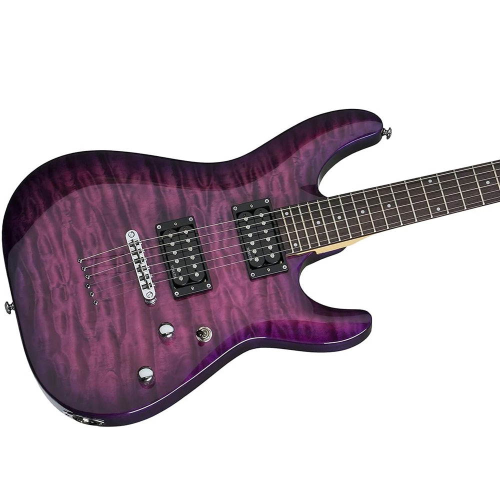 Schecter C-6 Plus Solid-Body Electric Guitar, EM Bundle with Ultimate Support Pro Guitar Stand, Black Strap, and Classic Pick (10-Pack)