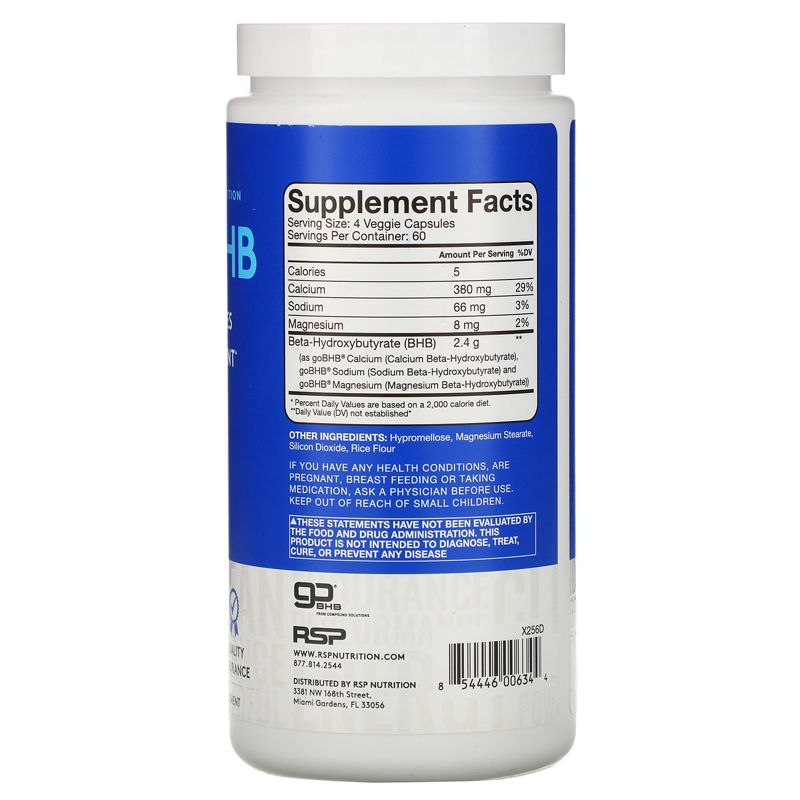 RSP Nutrition Keto BHB, 240 Veggie Capsules, Sports Nutrition Supplements