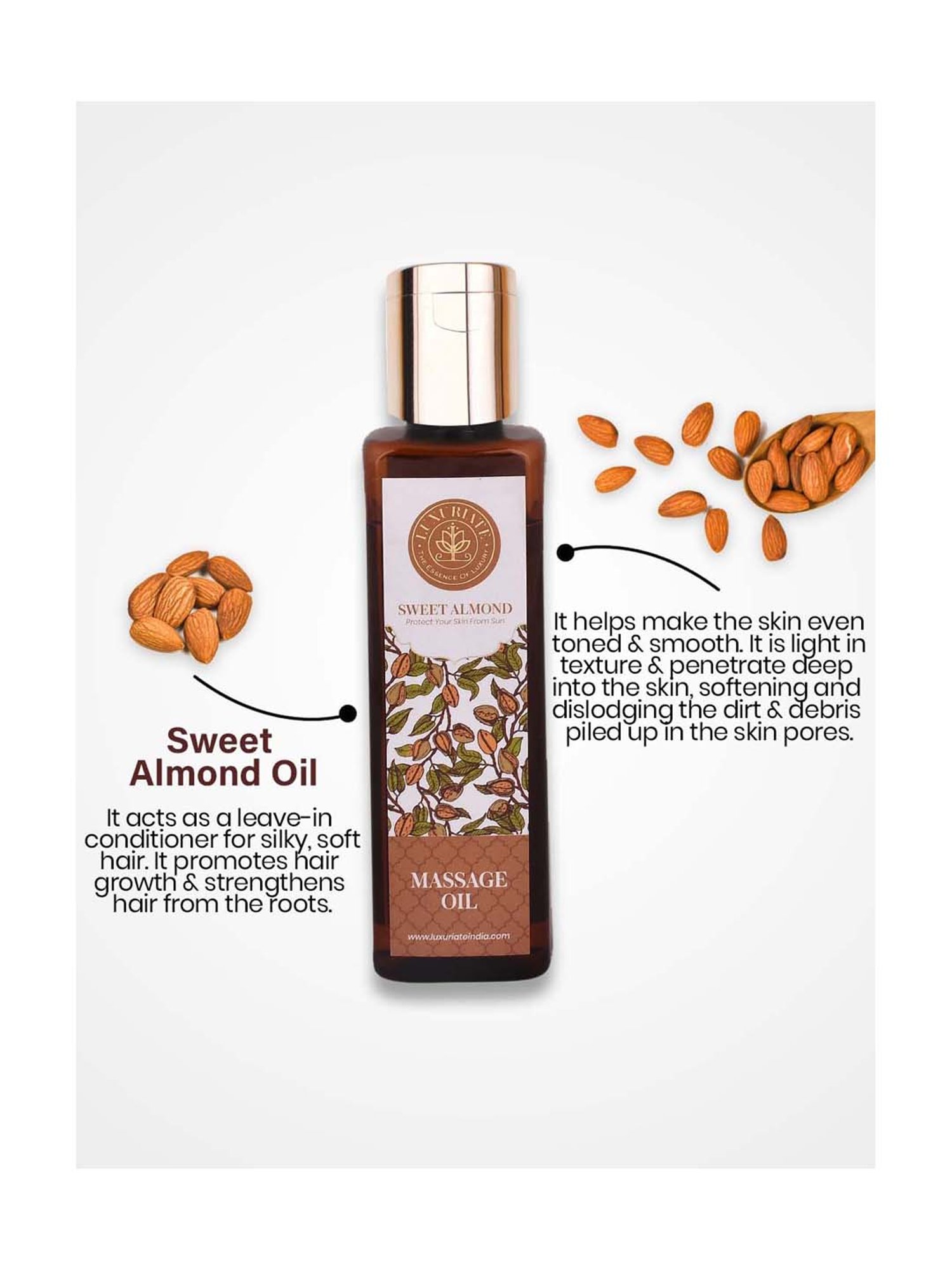 Luxuriate Sweet Almond Natural and Herbal Massage Oil - 100 ml