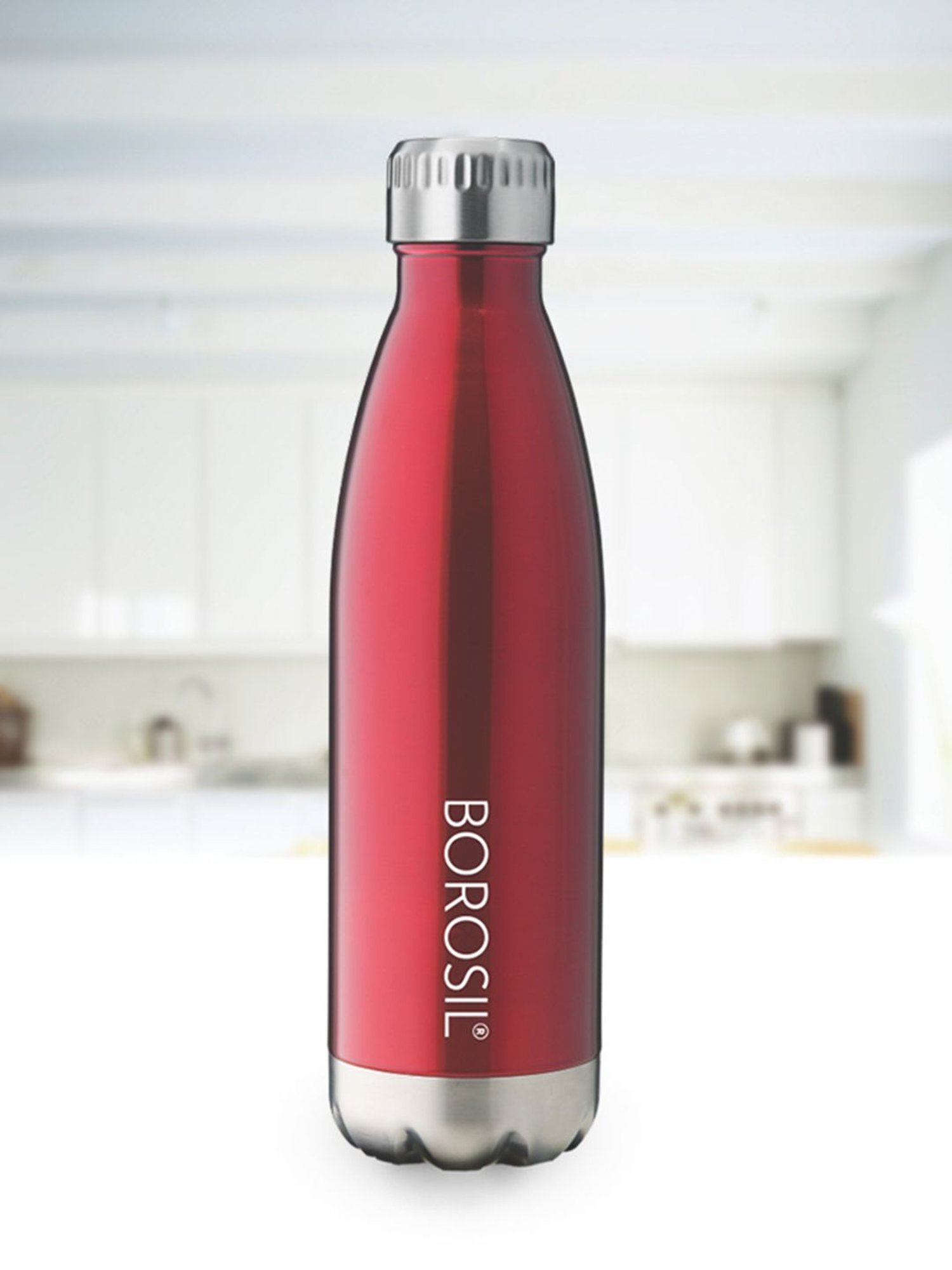 Borosil Red Stainless Steel TRANS Bolt Vacuum Insulated Flask Water Bottle- 750 ml