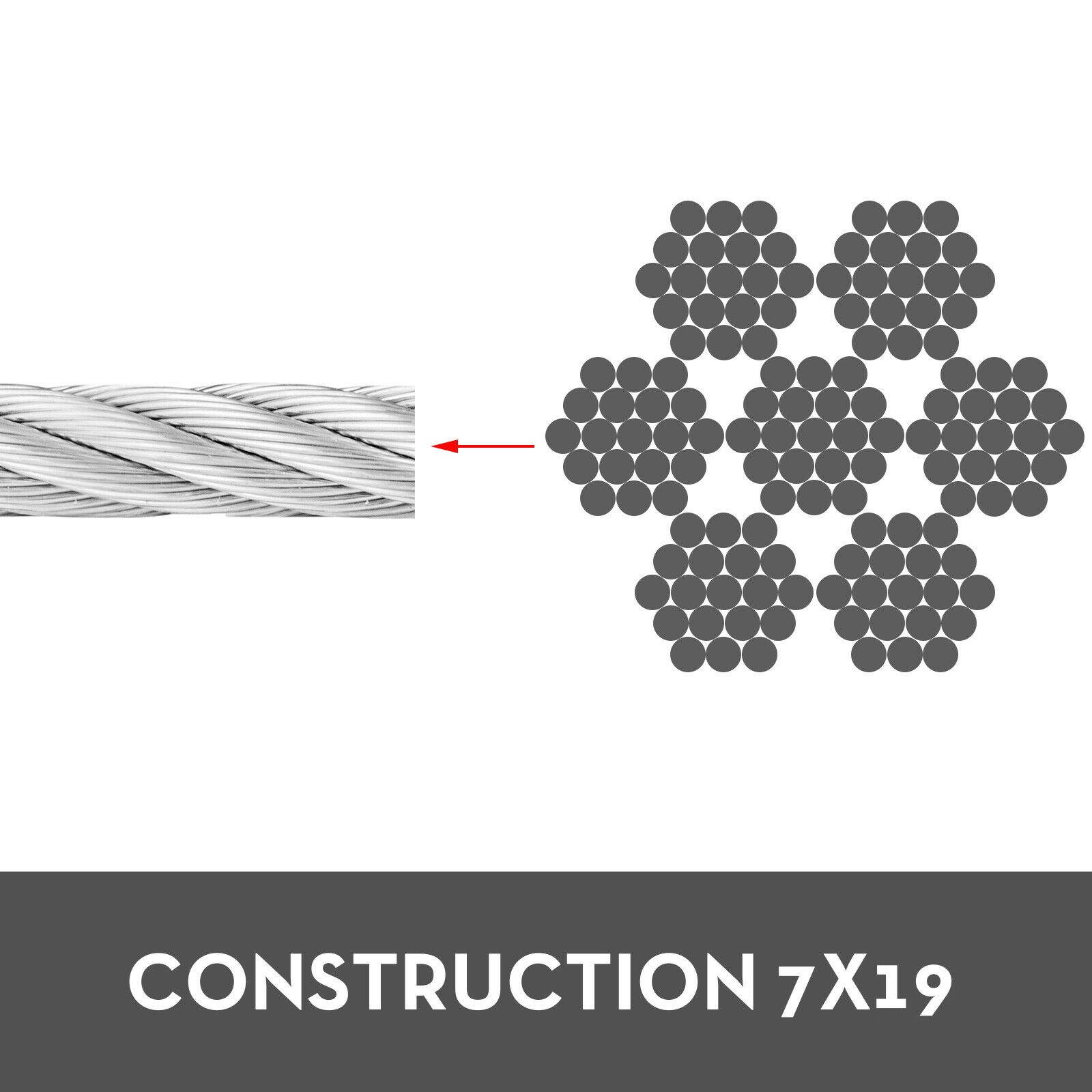 T304 Stainless Steel Cable Wire Rope,1/4",7x19,150ft Petroleum Chemical Strand
