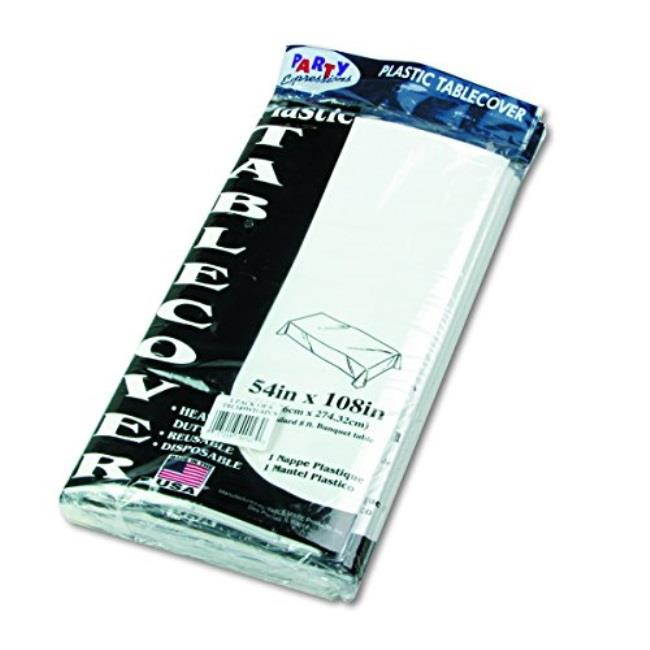 tablemate 549wh table set rectangular table cover, heavyweight plastic, 54 x 108, white, pack of 6