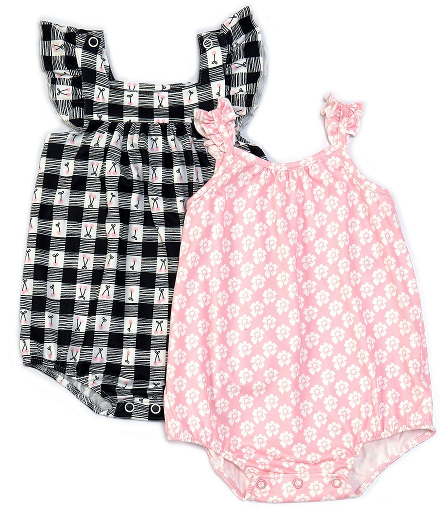 Pippa & Julie Baby Girls Newborn-9 Months Cherry Checked/Floral 2-Pack Bubbles