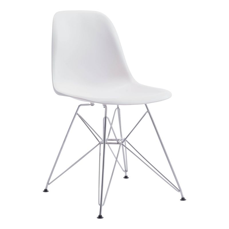 Mid-Century Modern Chromed Steel and ABS Plastic Dining Chair - White - ZM Home