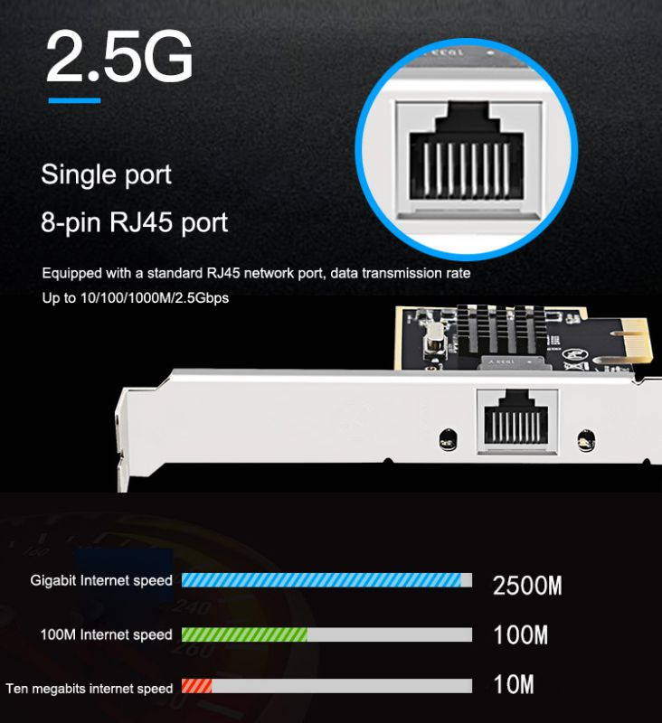 RTL8152 Chipset Gaming PCIE Card PCI Express 2500Mbps Gigabit Network Card 100/1000M/ 2.5G RJ45 PCIe Network Adapter