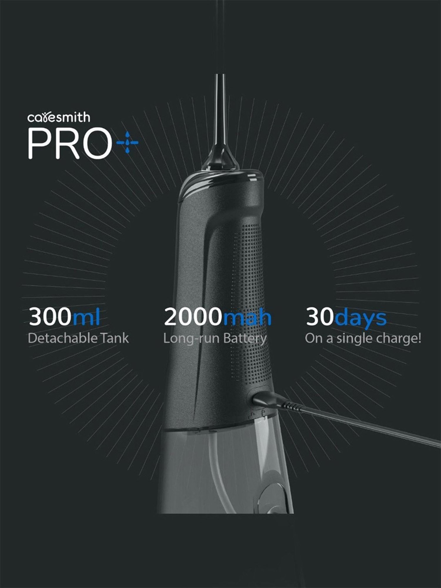 Caresmith Pro+ Cordless Oral Power Flosser 4 Modes with Adjustable Water Pressure Power (Black)