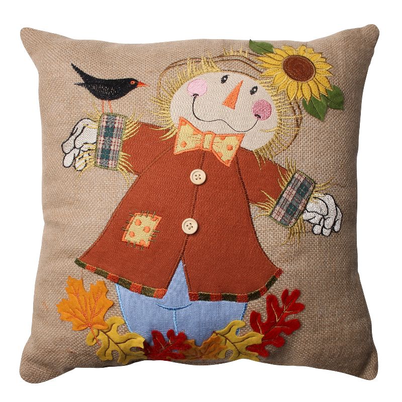 16.5"x16.5" Burlap Perfect Harvest Scarecrow Square Throw Pillow Tan - Pillow Perfect