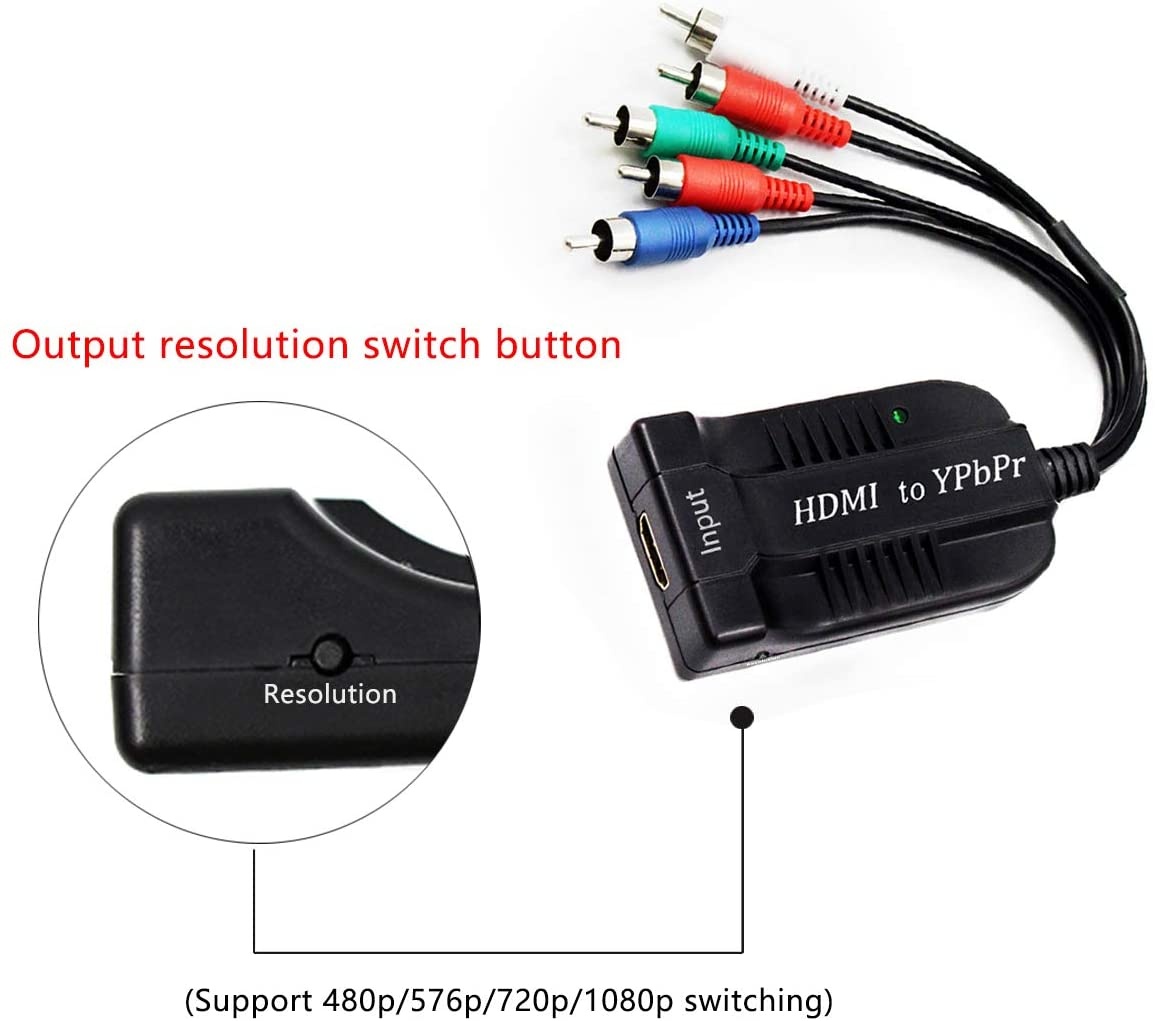 Female HDMI to Male Scaler YPbPr Converter, HDMI to Video Ypbpr Adapter HDMI to Scaler Component Converter with YPBPR Cable Power Adapter Compatible for Apple TV, PS3, Xbox, Fire Stick, DVD Players