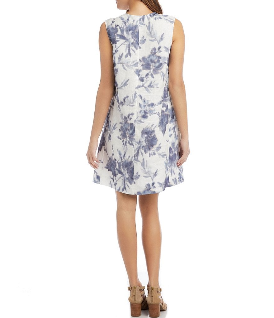 Karen Kane Sleeveless Floral Print Pleat Front Linen Dress