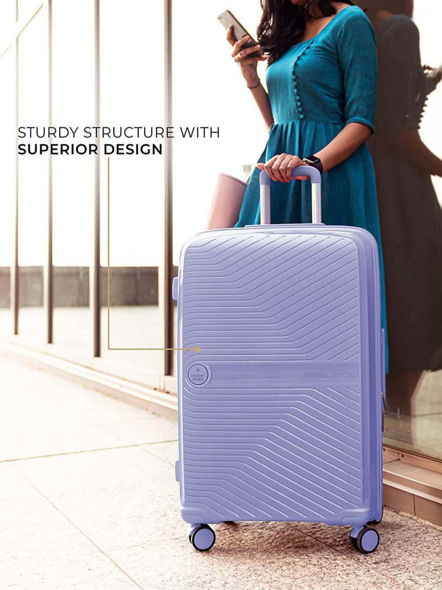 Nasher Miles Bruges Hard-Sided Polypropylene Check-in Luggage Pastel Purple 28 inch|75cm Trolley Bag