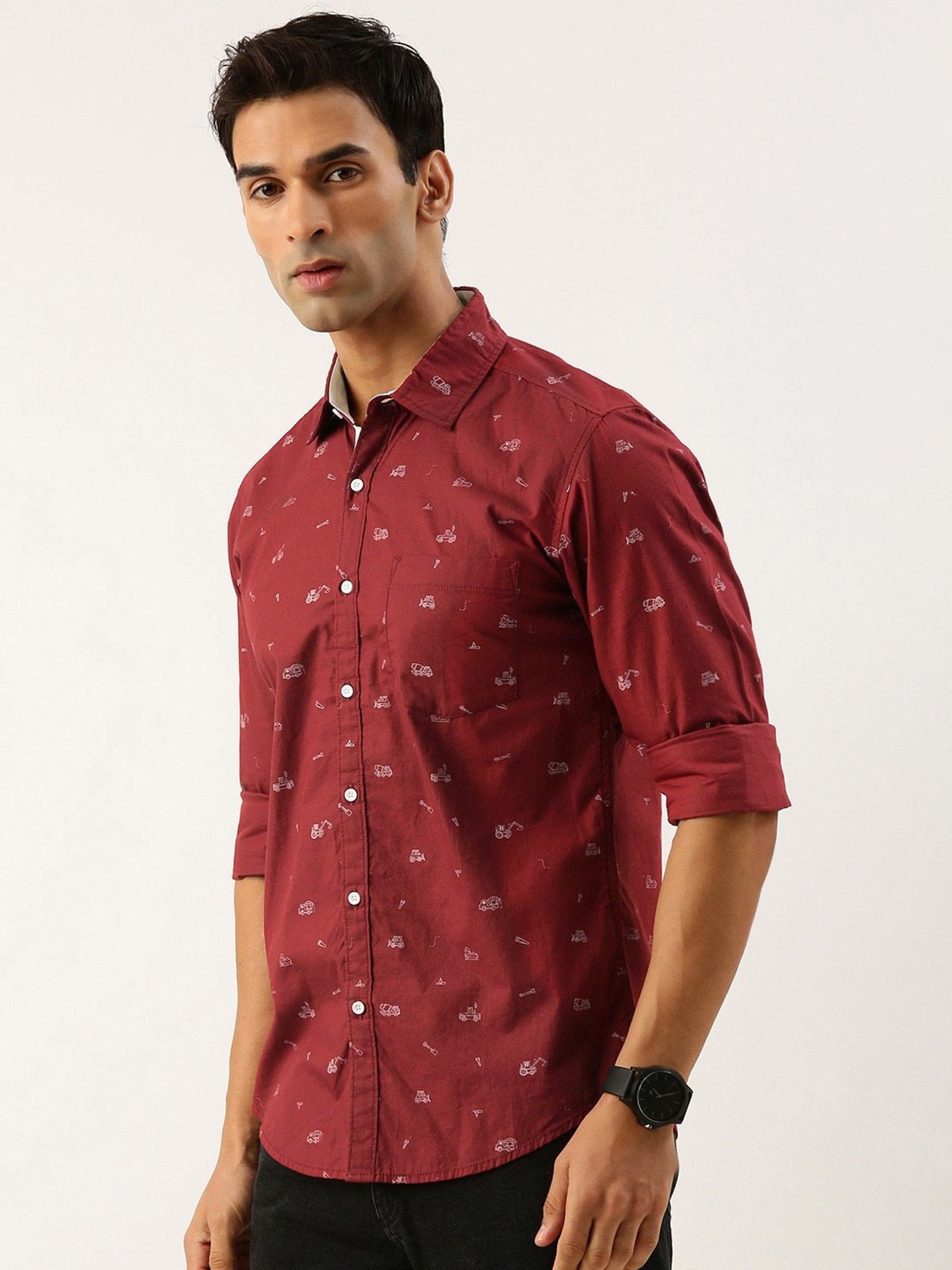 IVOC Maroon Slim Fit Printed Shirt