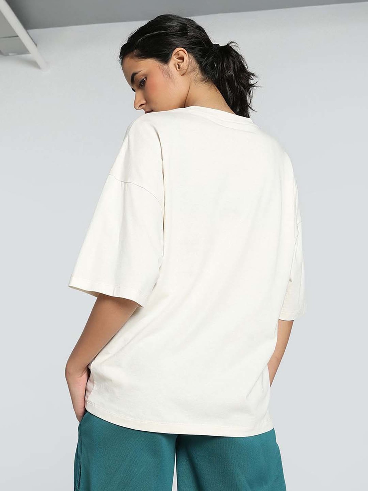 Puma White Cotton Logo Print T-Shirt