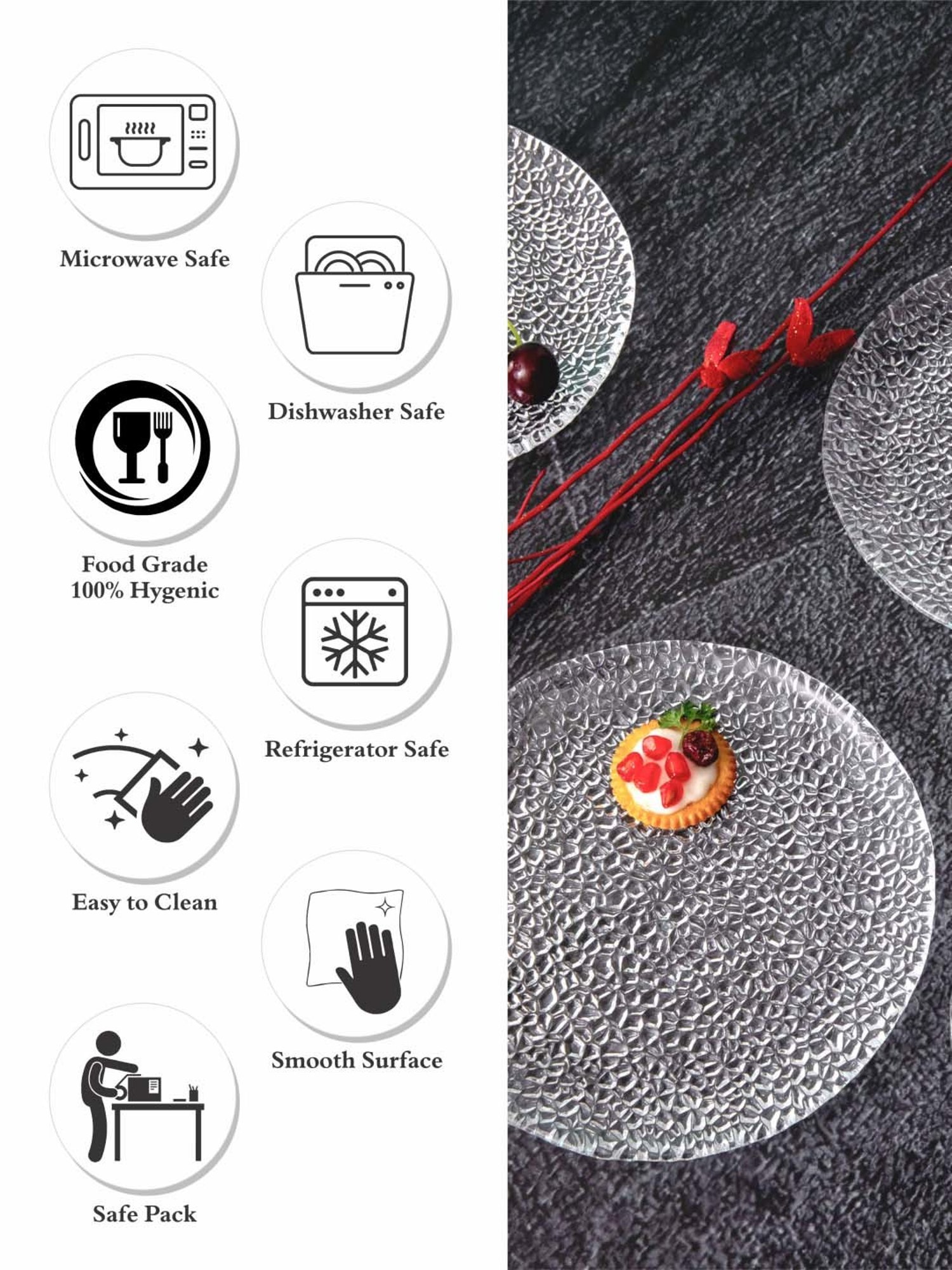 Goodhomes Transparent Glass Ice Pattern Fruit Plate Set Of 4Pcs - Set of 4