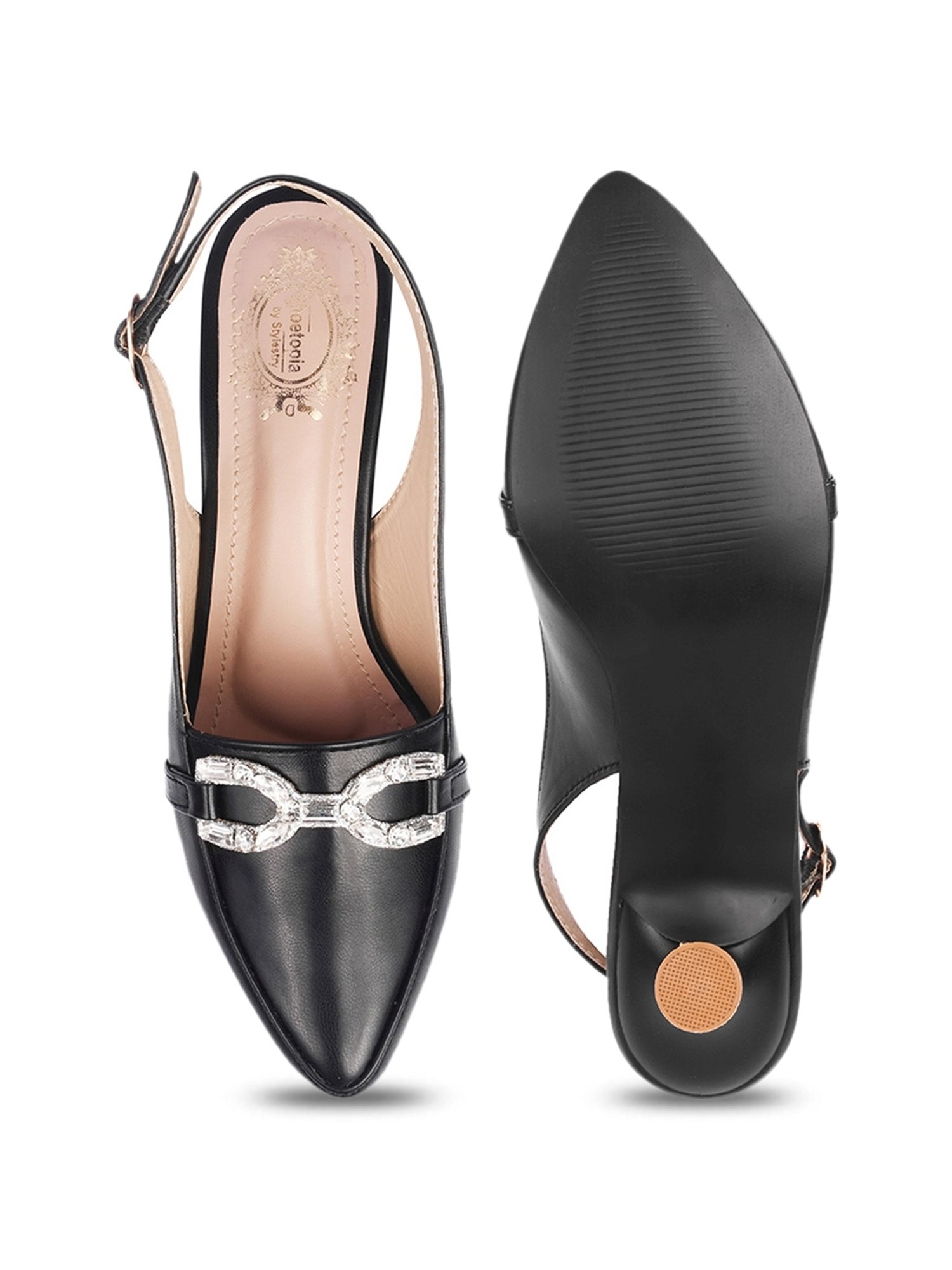 Shoetopia Women's Black Back Strap Stilettos