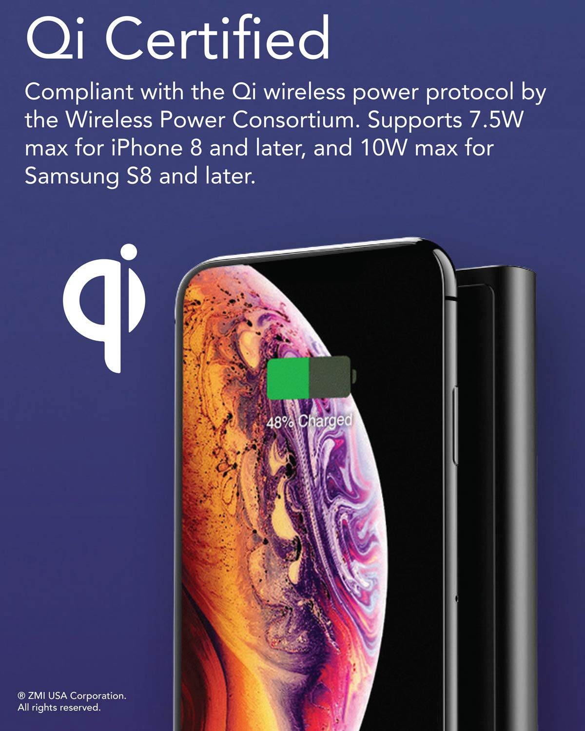 ZMI Power Bank LevPower M10 MFi and Qi Certified USB PD Power Bank Compatible for iPhone 11/Pro/Max/X/XS/XS Max/8/8 Plus and iPad for Wireless and Wired Charging via USB-C or Lightning Port