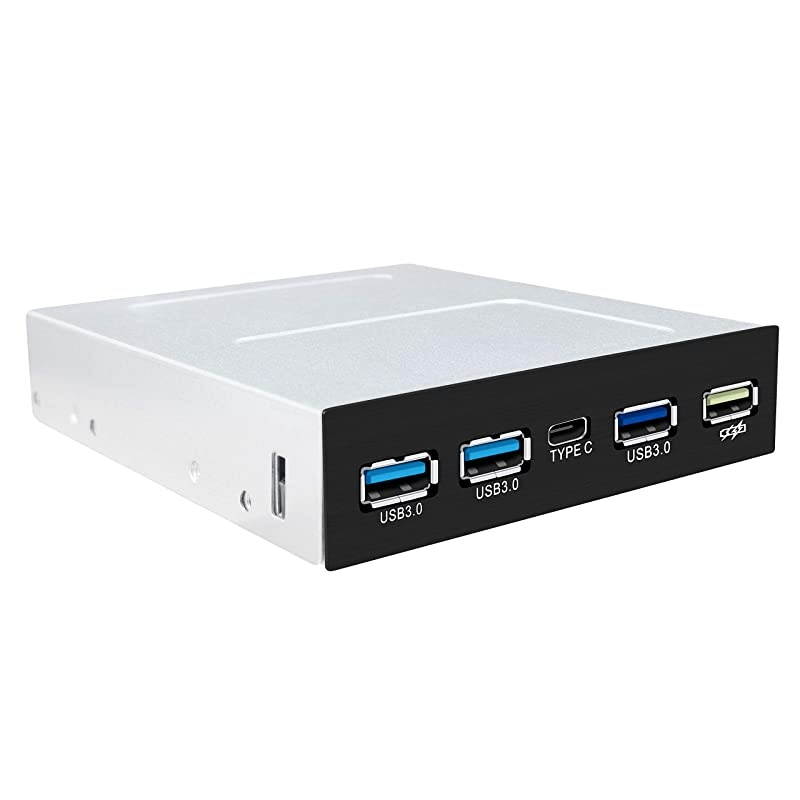 USB 3.0 HUB 3.5 Inch Internal Front Metal Brushed Panel and 1-Type-C Port/ 3-USB 3.0 Ports with QC3.0 18W Fast Charging Port