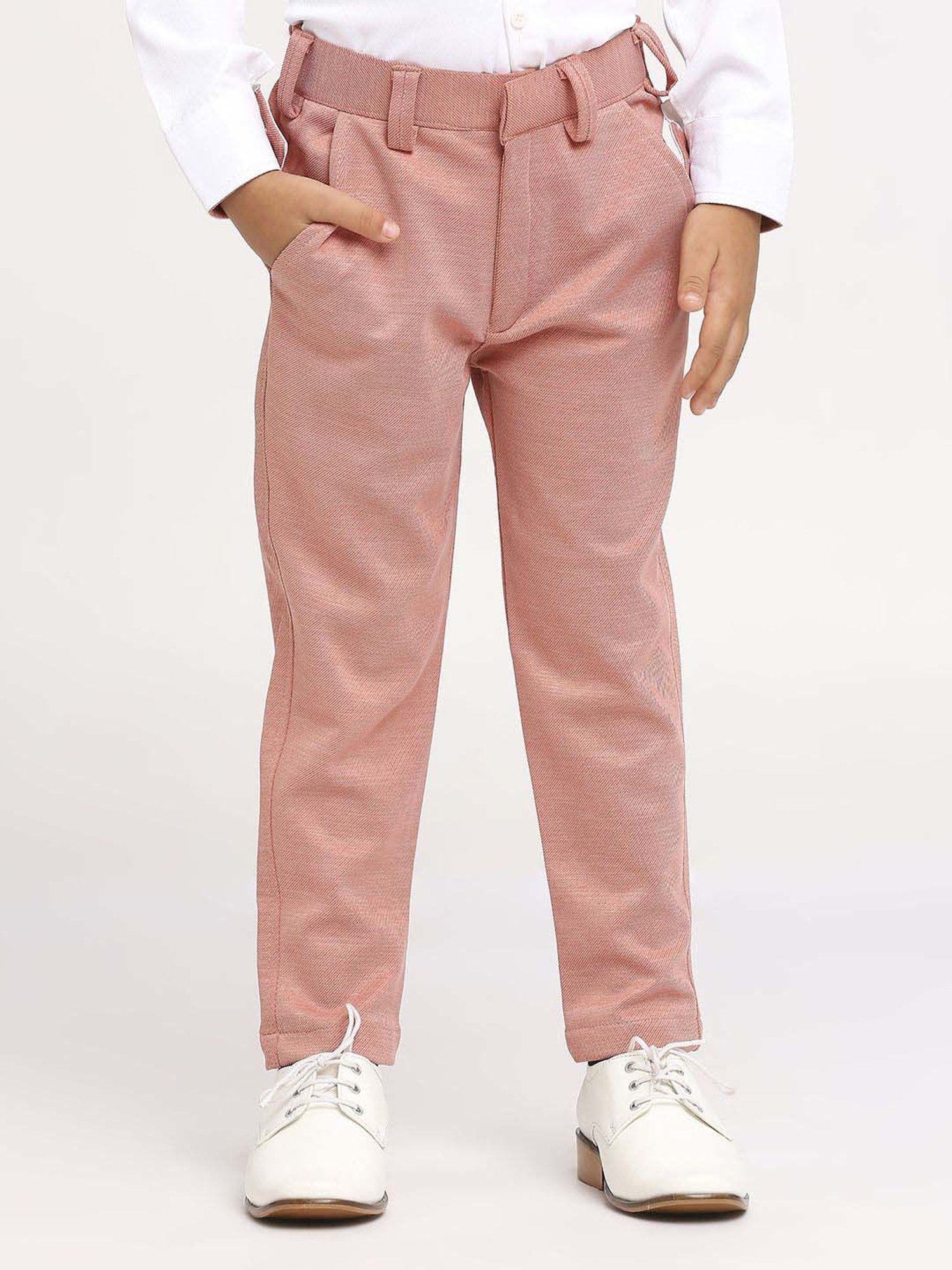 Kids Island Boys Peach Solid Full Sleeves Suit Set