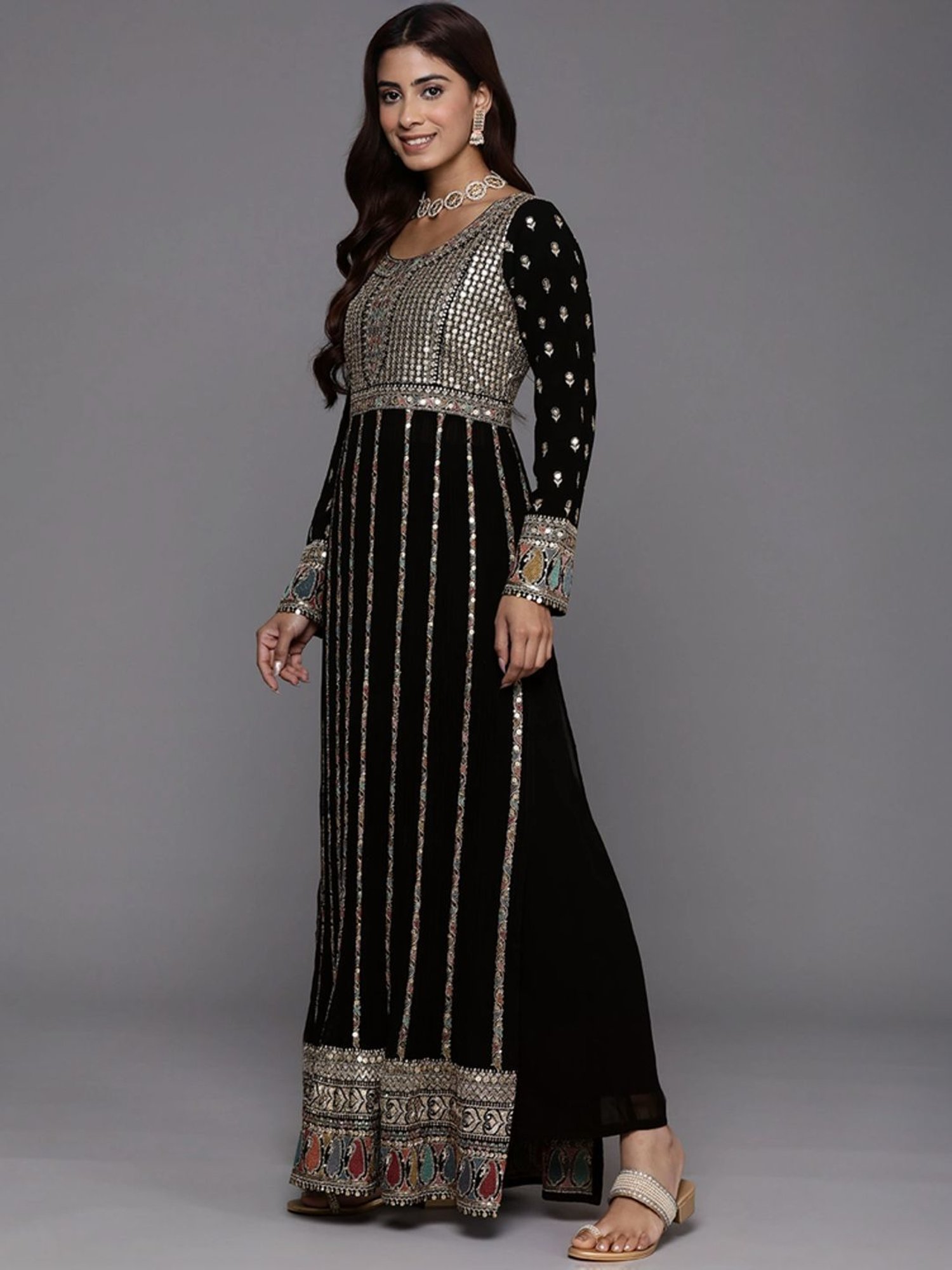 Libas Art Black Embroidered Kurta Palazzo Set With Dupatta