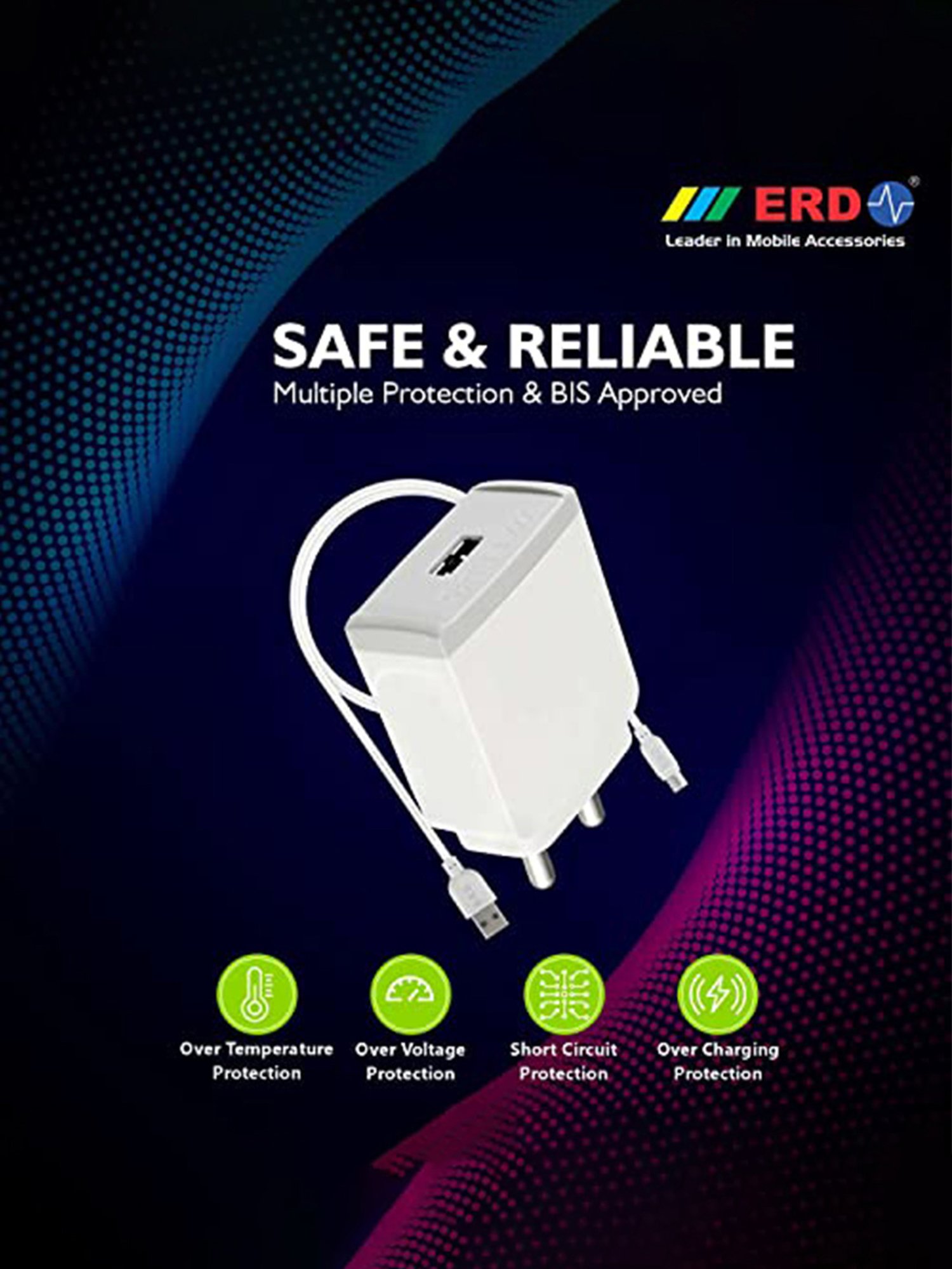 ERD TC-45 Mobile Phone Charger Adapter with Micro USB Cable (White)