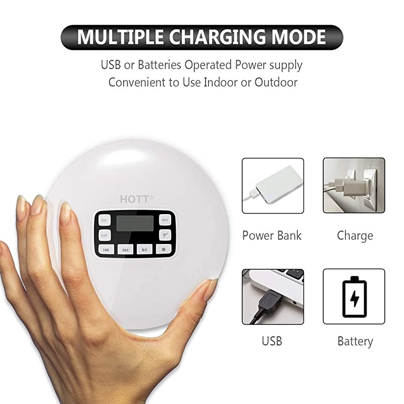 CD611 Portable CD Player, Personal Compact CD Player with LCD Display, Anti-Skip/Anti-Shock, Walkman Small Music CD Player with Headphones USB Cable for Car Home Travel (Black)