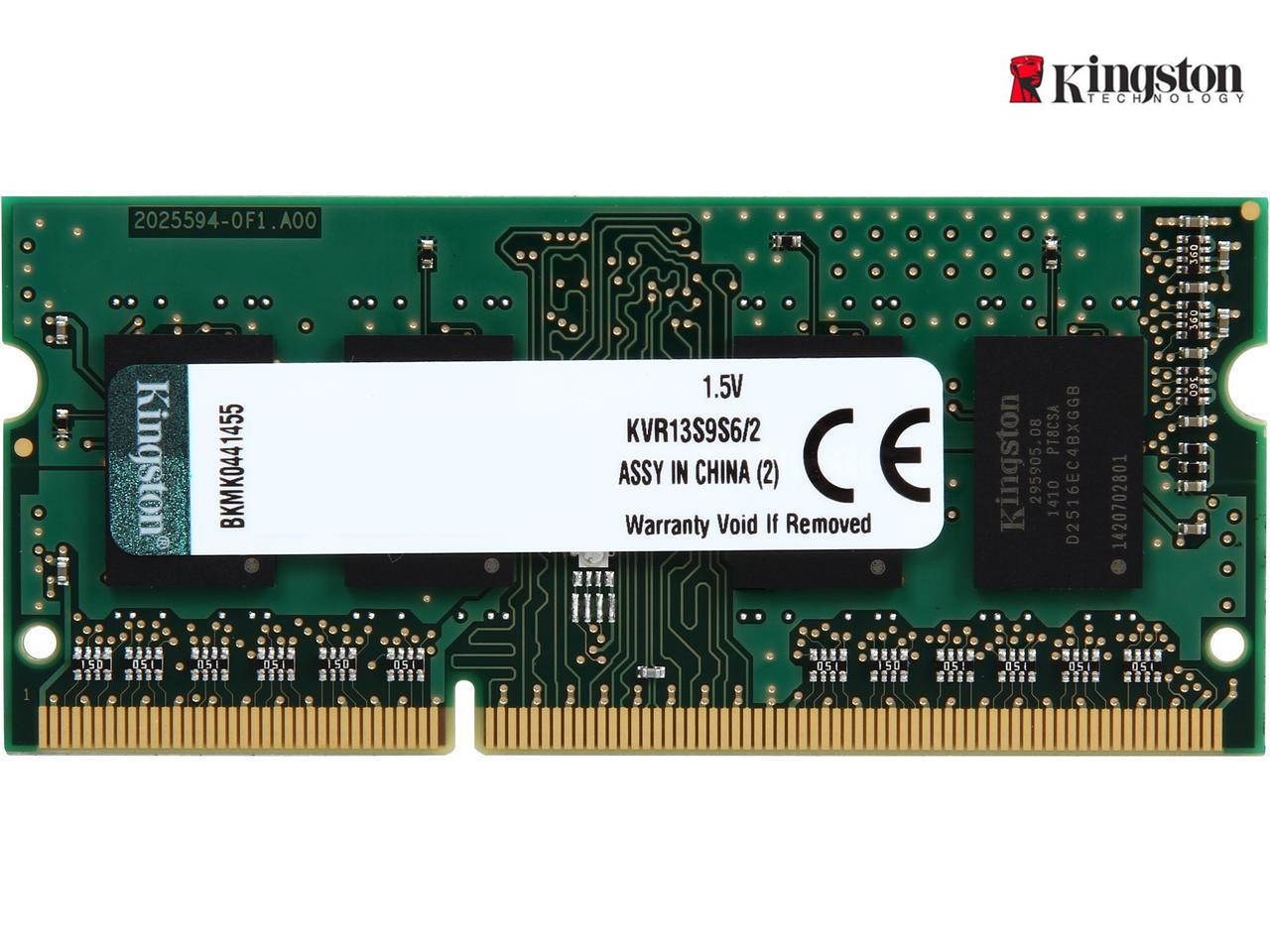 Kingston 2GB 204-Pin DDR3 SO-DIMM DDR3 1333 (PC3 10600) Laptop Memory Model KVR13S9S6/2