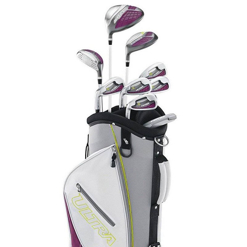 Wilson Ultra Womens Left Handed Golf Club Set, Plum & Wheeled Golf Travel Case