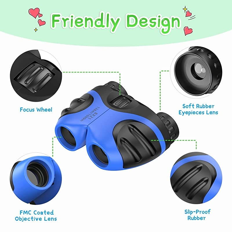 Binoculars for Kids Outdoor Toys for 312 Years Old Kids 8X21 High Resolution Compact Waterproof Bird Watching Foldable Binocular Perfect for TravelCampingHikingBirthday XmasBlue