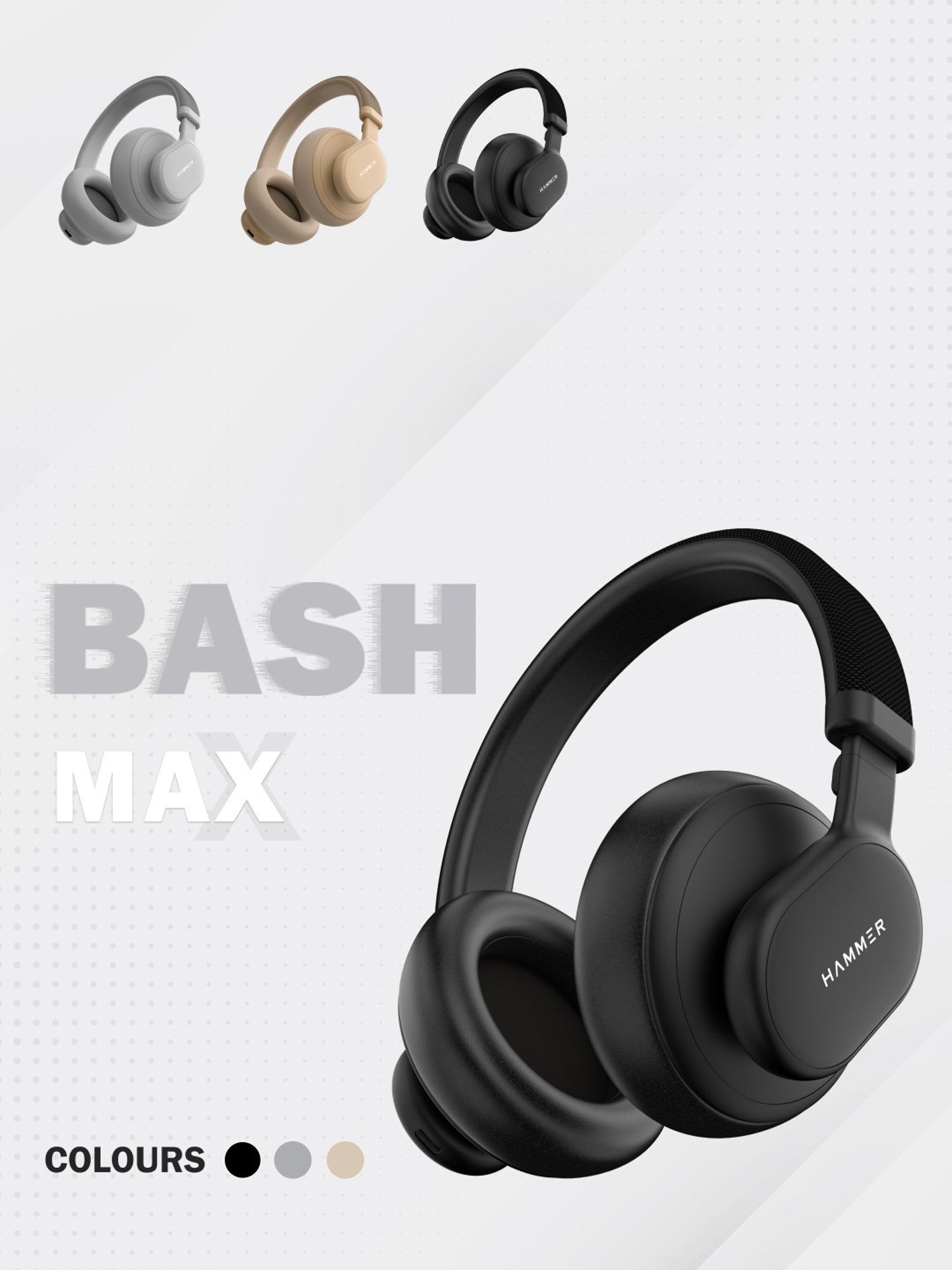 Hammer Bash Max Over The Ear Wireless Bluetooth Headphones with Mic,Touch Control (Black)
