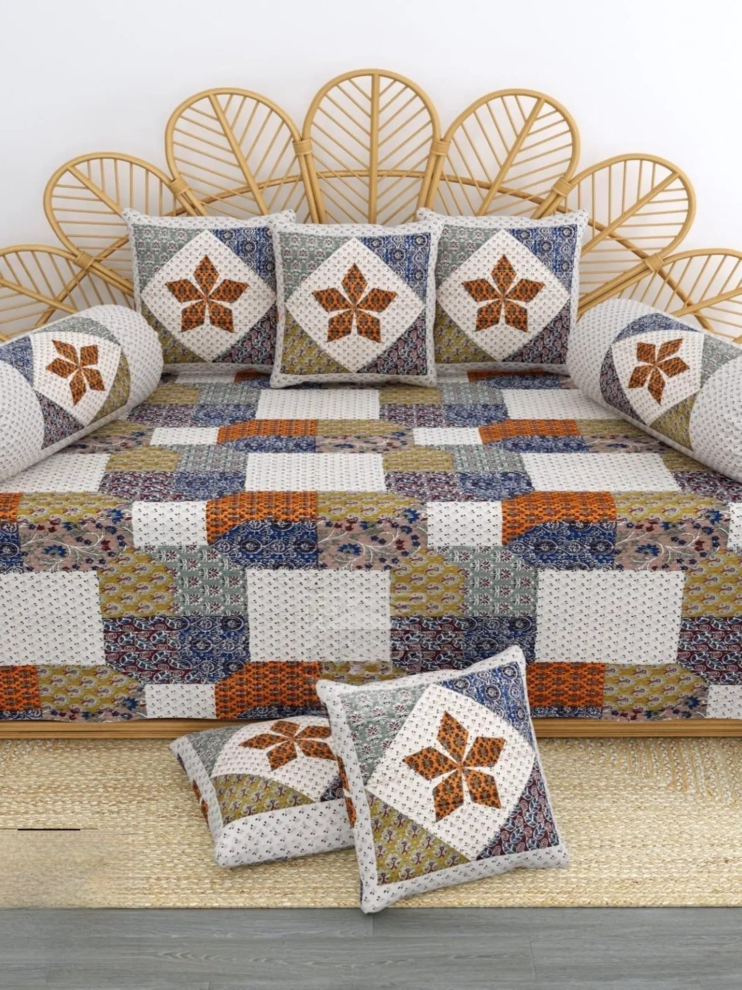 Maspar Blue Cotton 200 TC Reversible Duvet Cover Set