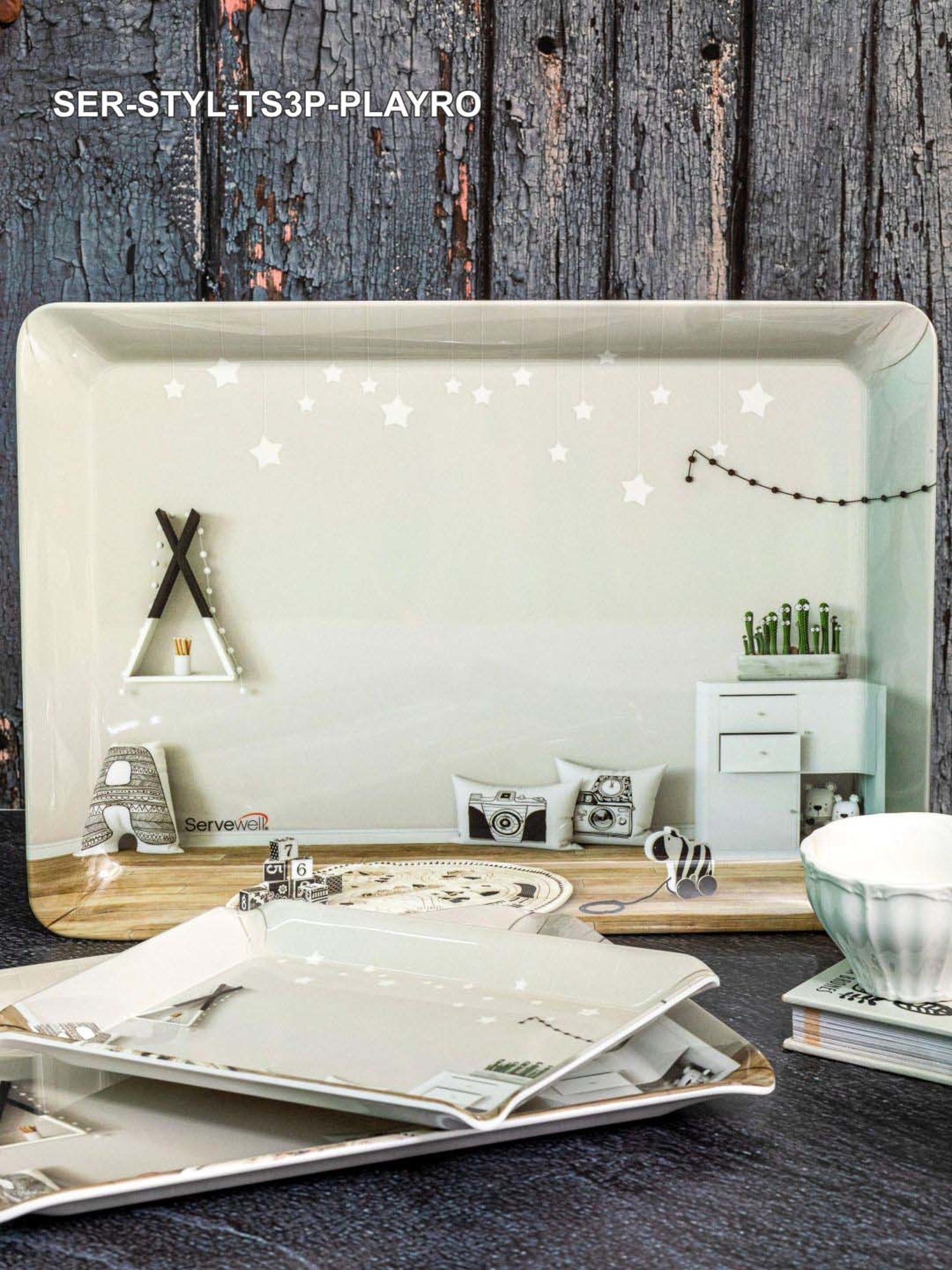 Servewell Playroom Melamine Stylo Trays - Set of 3