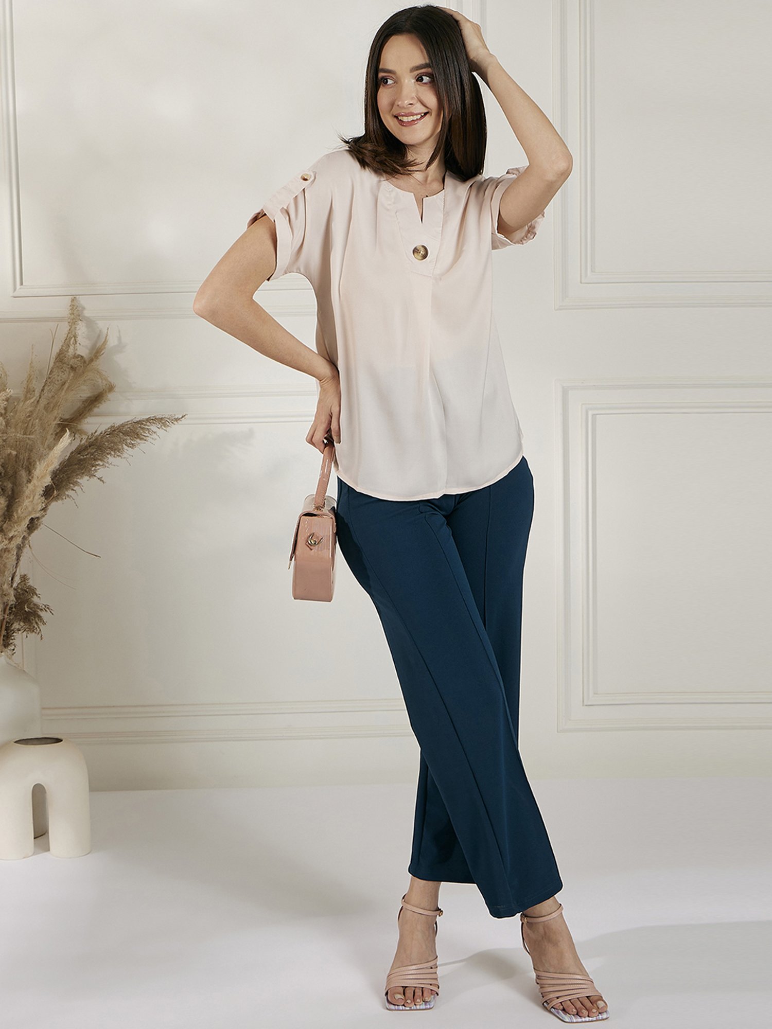 Carlton London Beige V Neck Top