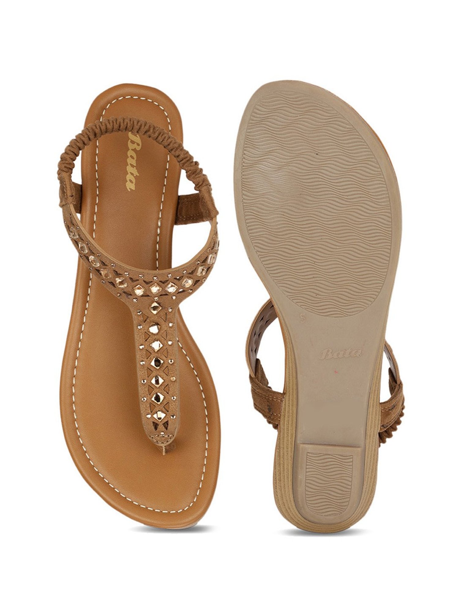 Bata Women's Tan T-Strap Wedges