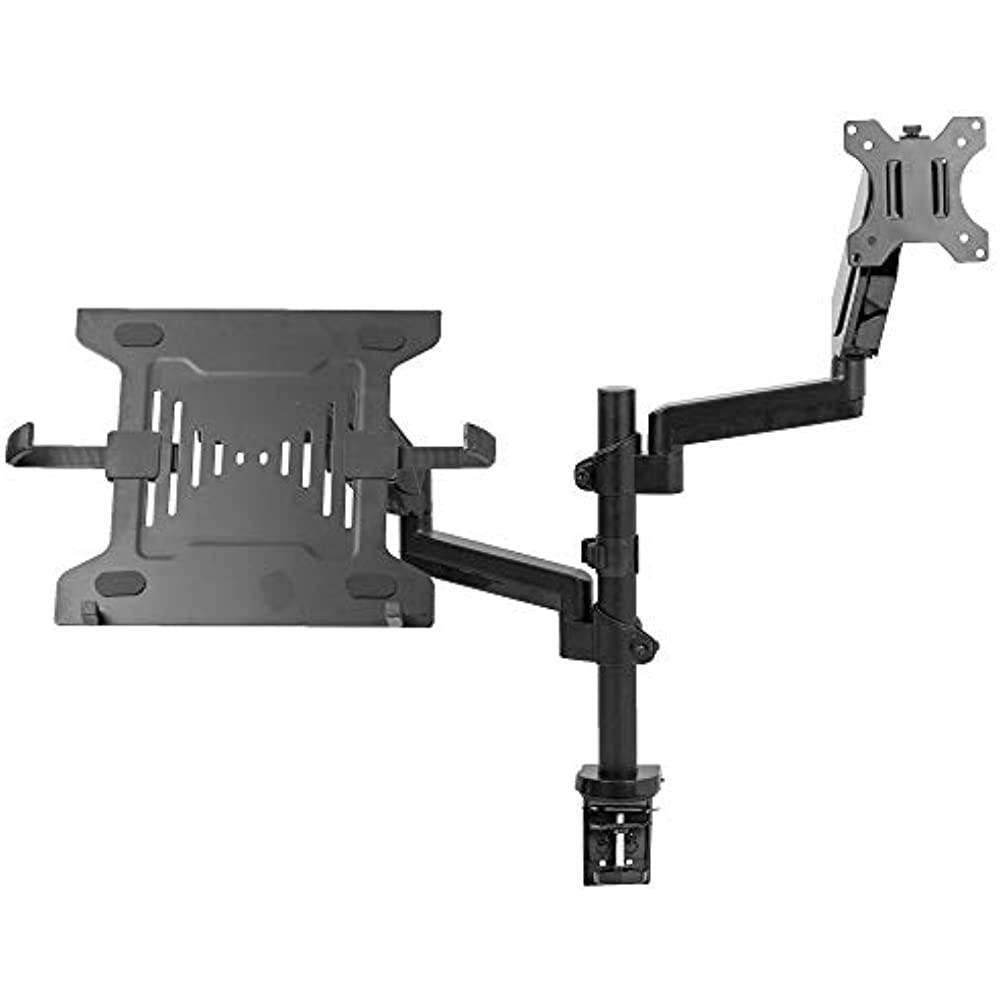 VIVO Black 17" to 32" Monitor + Laptop Pneumatic Spring Sit-Stand Desk Mount | Articulating VESA Stand (STAND-V102L)