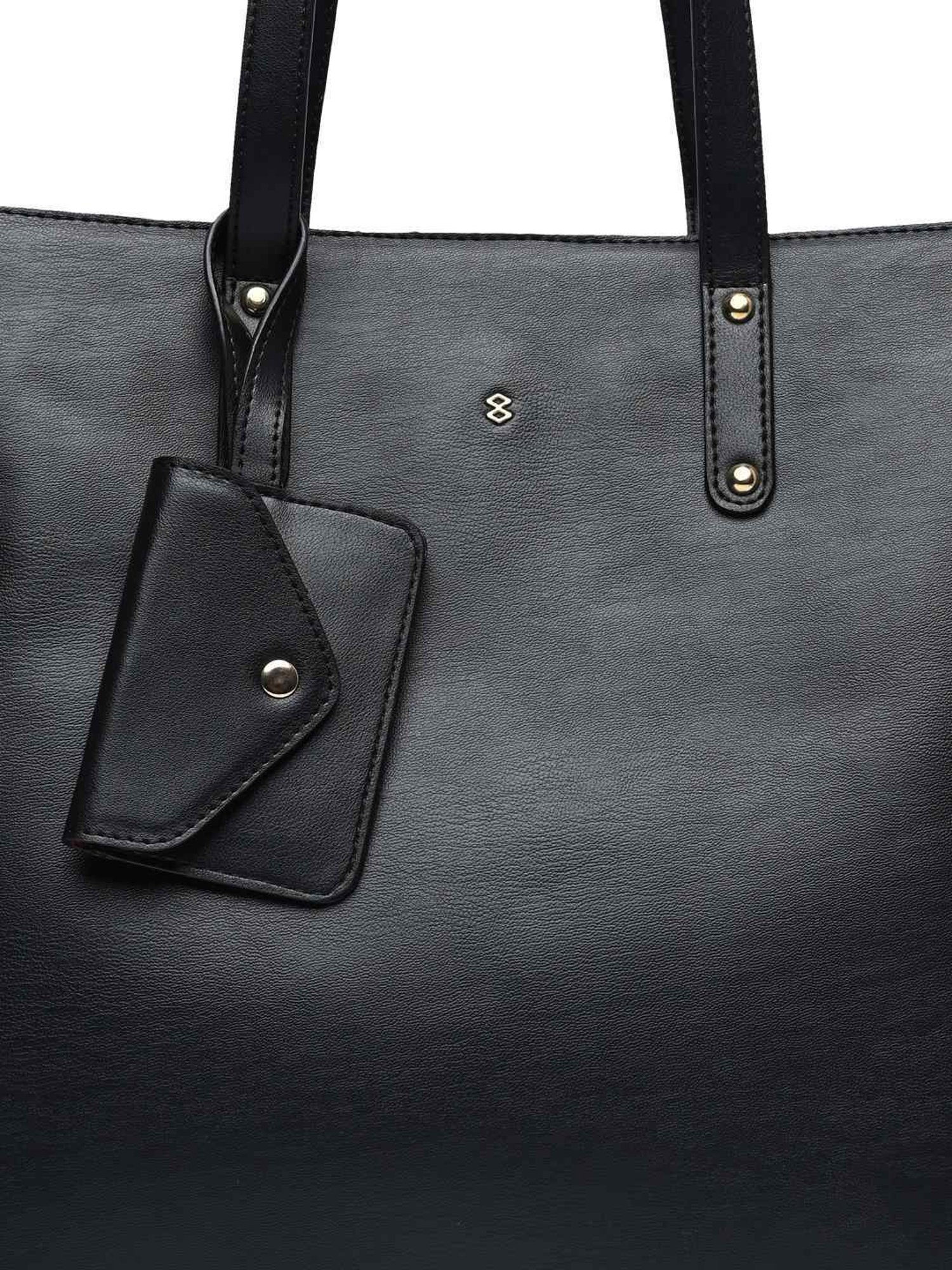 Horra Black Solid Large Tote Handbag with Pouch