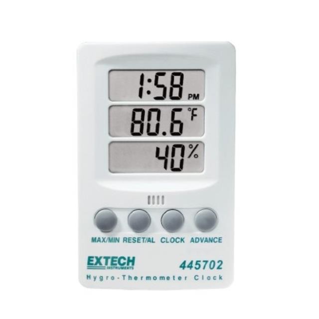 Extech Clock Digital Hygrometer,14 to 140 F  445702
