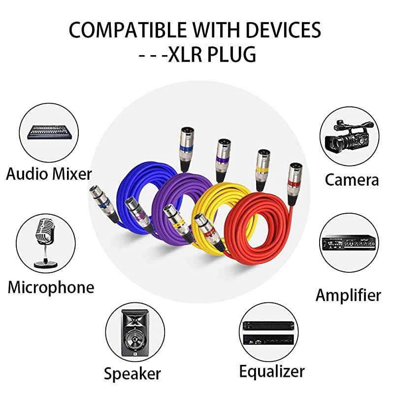 XLR Microphone Cable 25 Feet 4 Color Packs 3 Pins Balanced XLR Patch Cable Male to Female