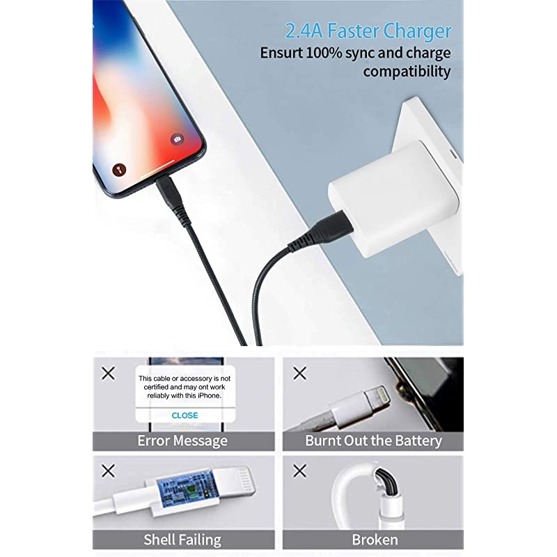 Lightning Cable 10ft 3 Pack Long iPhone Charger Cable 10 FootExtra Long 10 Feet iPhone 24A Fast Charging Cord Compatible with iPhone 11XsXS MaxXRX 88 Plus 77 Plus 6Black