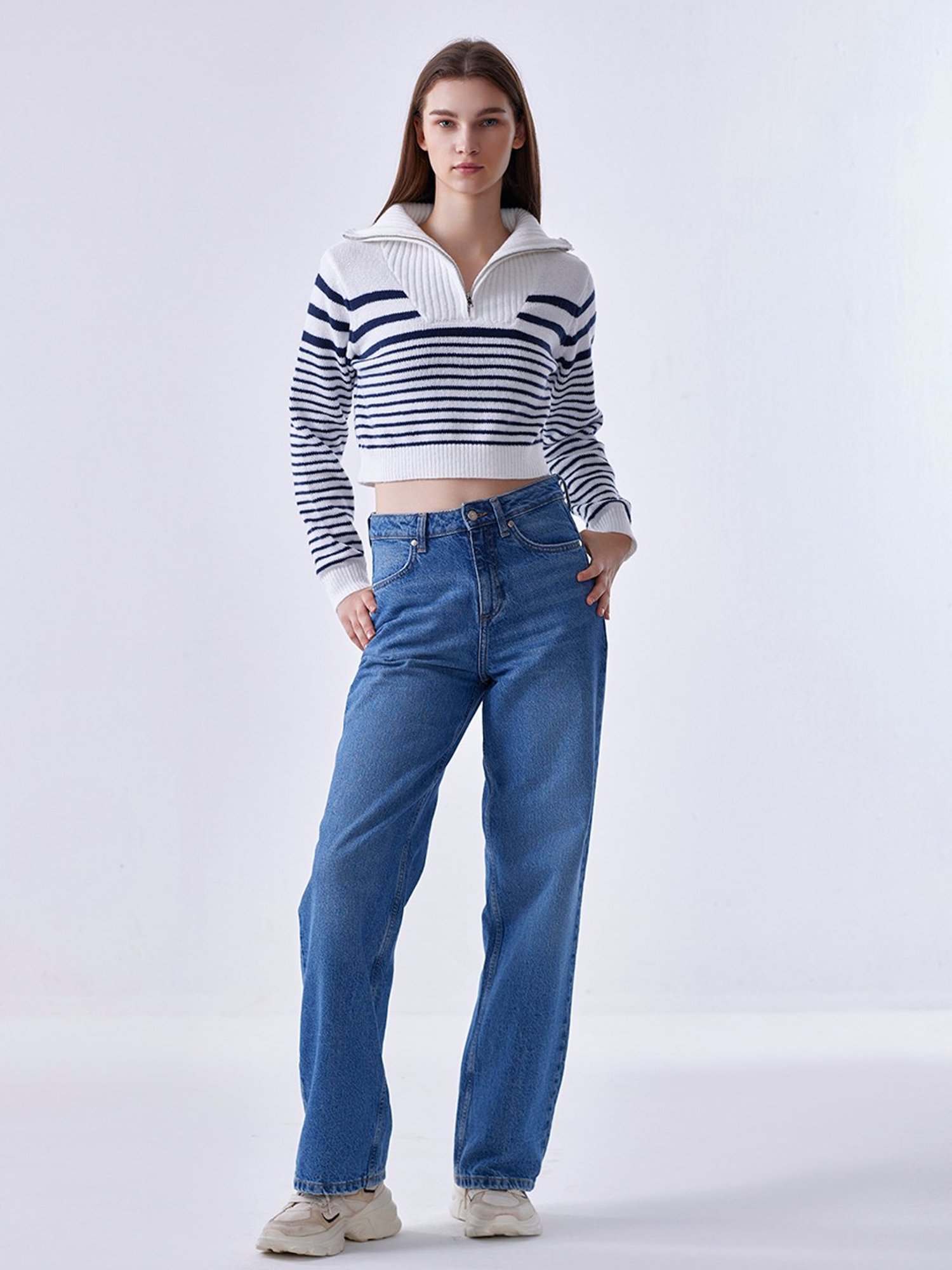 Cover Story White & Navy Striped Pullover