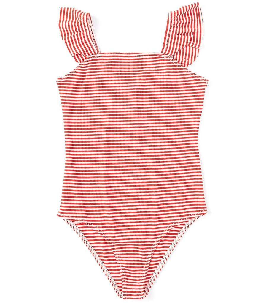 GB GB Girls Big Girls 7-16 Flutter-Sleeve Striped Bodysuit
