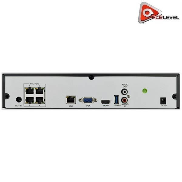 AceLevel 8 Channel NVR: 4xPoE, Dual Stream, 18 Users Online, Mini 1U Case, 1xSATA up to 6TB, 4 Channel Playback