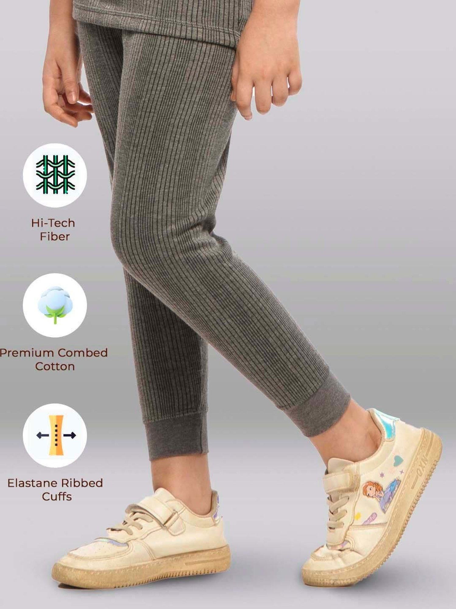 LUX Inferno Girls Charcoal Grey Skinny Fit Thermal Pants (Pack of 2)