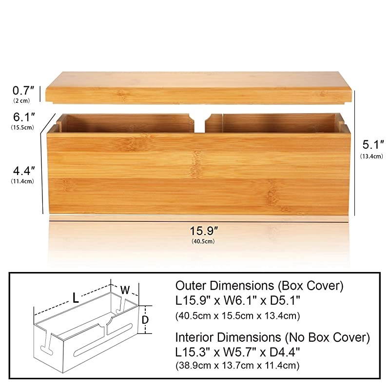Bamboo Large Cable Box Stylish Cord Organizer Cable Management Box for Cord Hider and Cord Management Cable Organizer Box with Protector Cable Sleeve