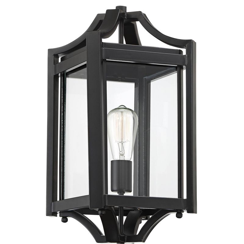 Franklin Iron Works Rustic Farmhouse Outdoor Post Light Fixture Black 20 1/4" Clear Glass House Porch Patio Garden Yard Walkway