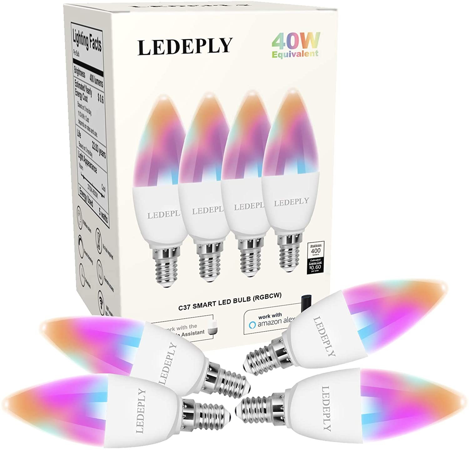 Smart Light Bulbs, Alexa Light Bulb, Smart Bulbs that Work with Alexa & Google Assistant, WiFi Light Bulbs A19 Daylight (5000K) No Hub Required, 800LM 60W Equivalent High CRI>90, 2 Pack