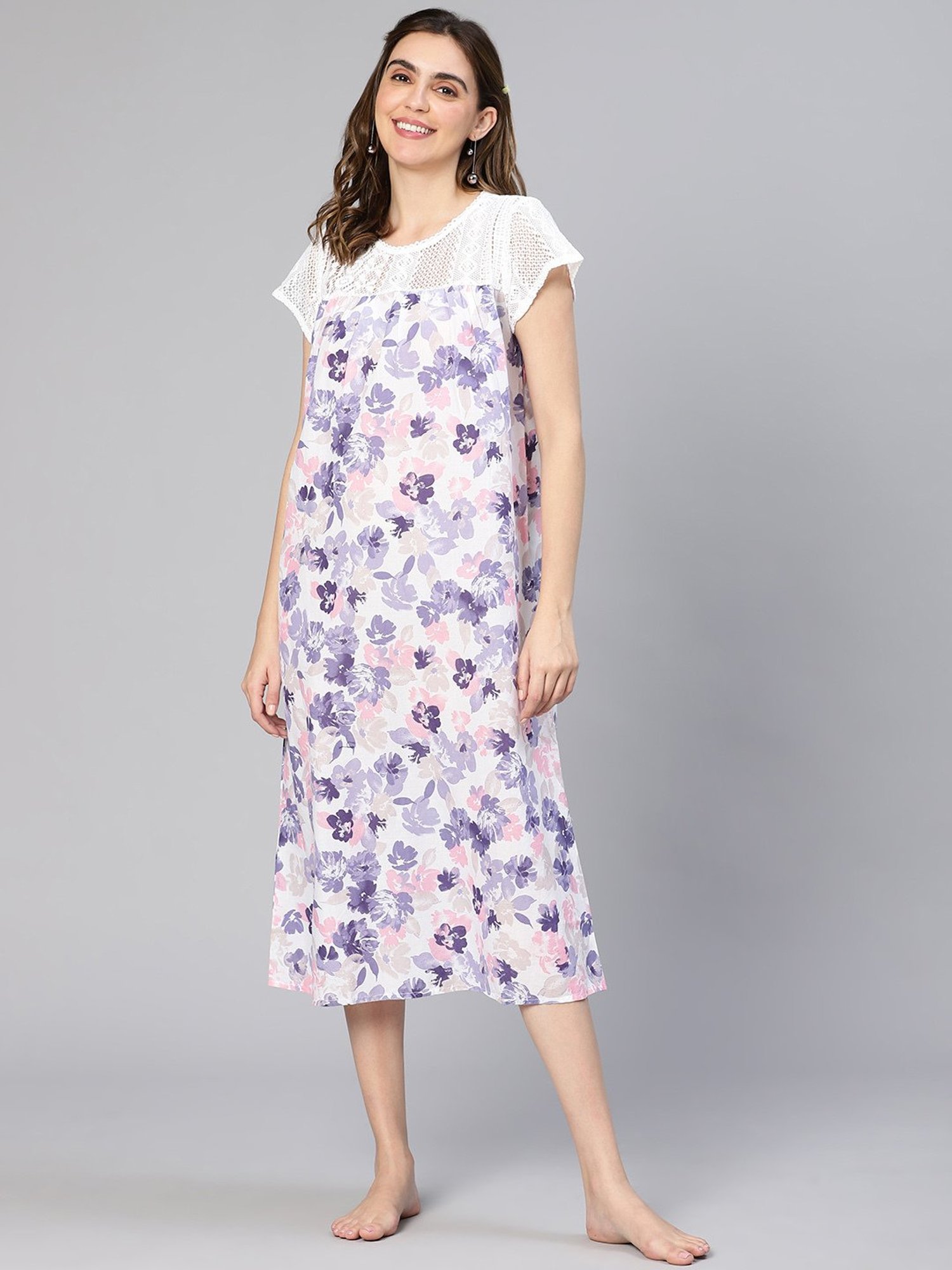 Oxolloxo Multicolor Cotton Floral Print Night Dress