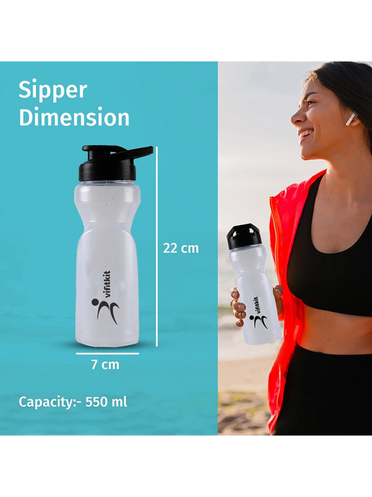 Vifitkit BPA-Free Ergonomic Design Gym Shaker Bottle (White) Size - 550ml