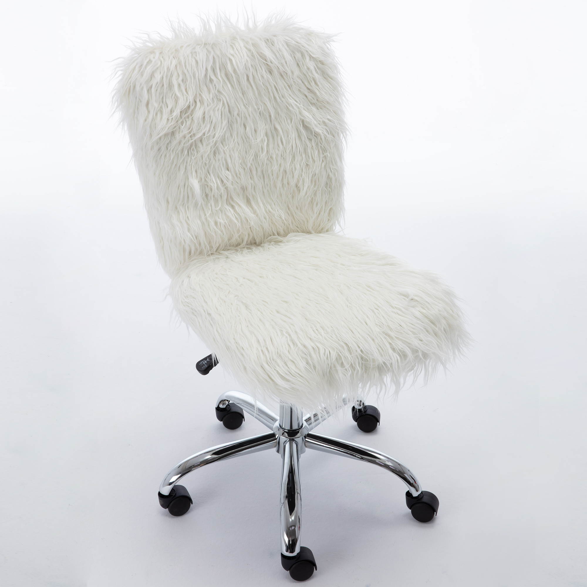 Faux Fur Flokati Armless Office Chair, White